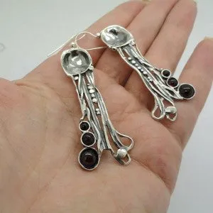 Hadar Designers white pearl earrings sterling silver handmade unique art long (h