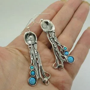 Hadar Designers white pearl earrings sterling silver handmade unique art long (h