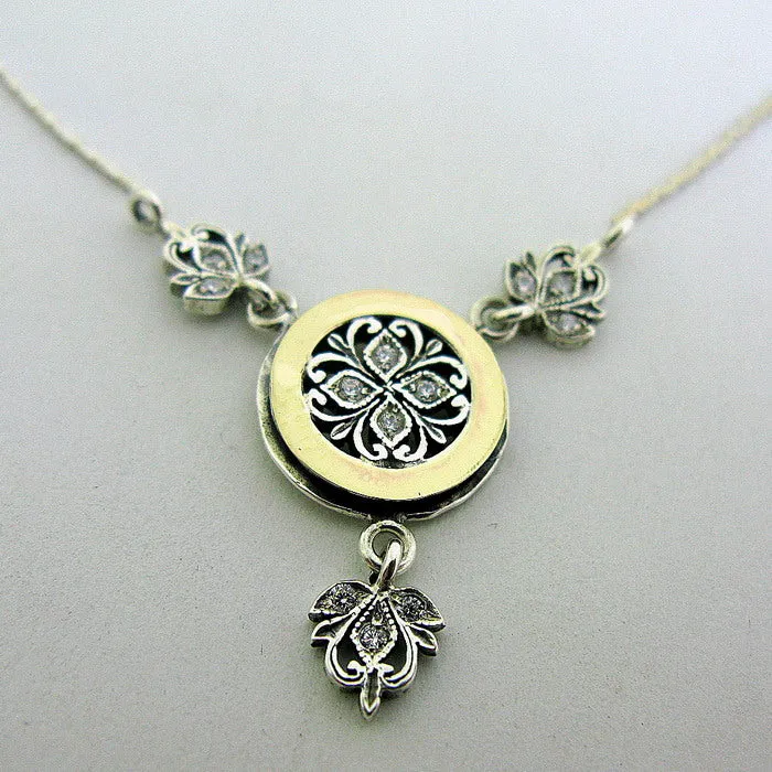 Hadar Designers White Zircon Pendant 9k Yellow Gold Sterling Silver (MS 1260)y