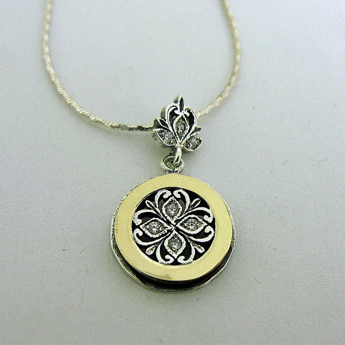 Hadar Designers White Zircon Pendant 9k Yellow Gold Sterling Silver (MS 1260)y