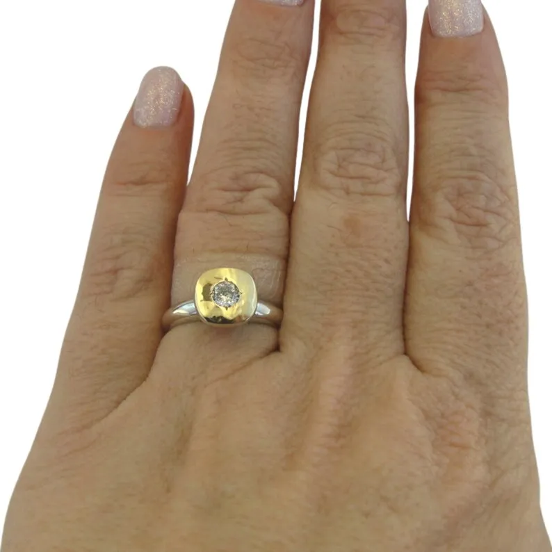 Hadar Designers White Zircon Ring 9k Yellow Gold Sterling Silver 5,6,7,8,9 (MS)