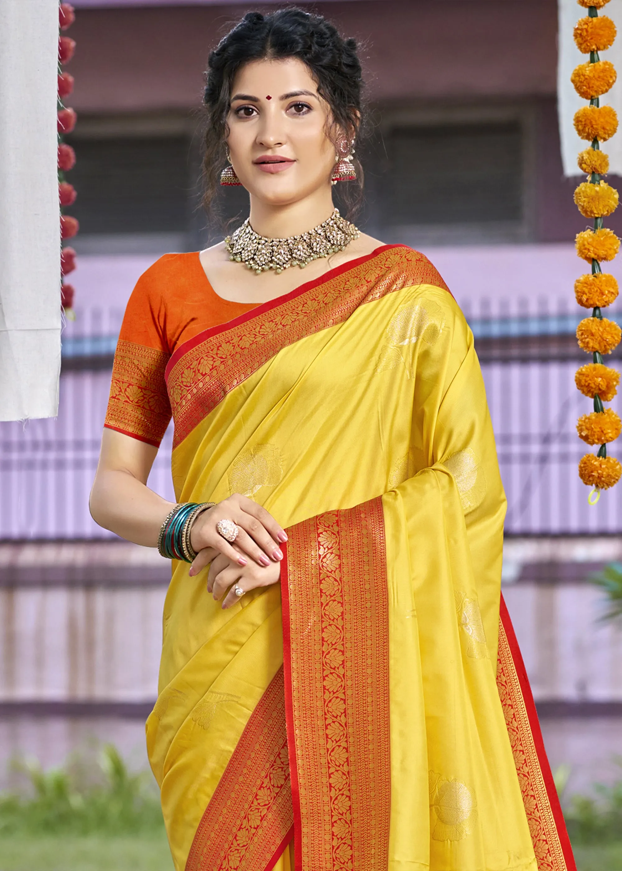 Haldi Yellow Woven Banarasi Silk Saree