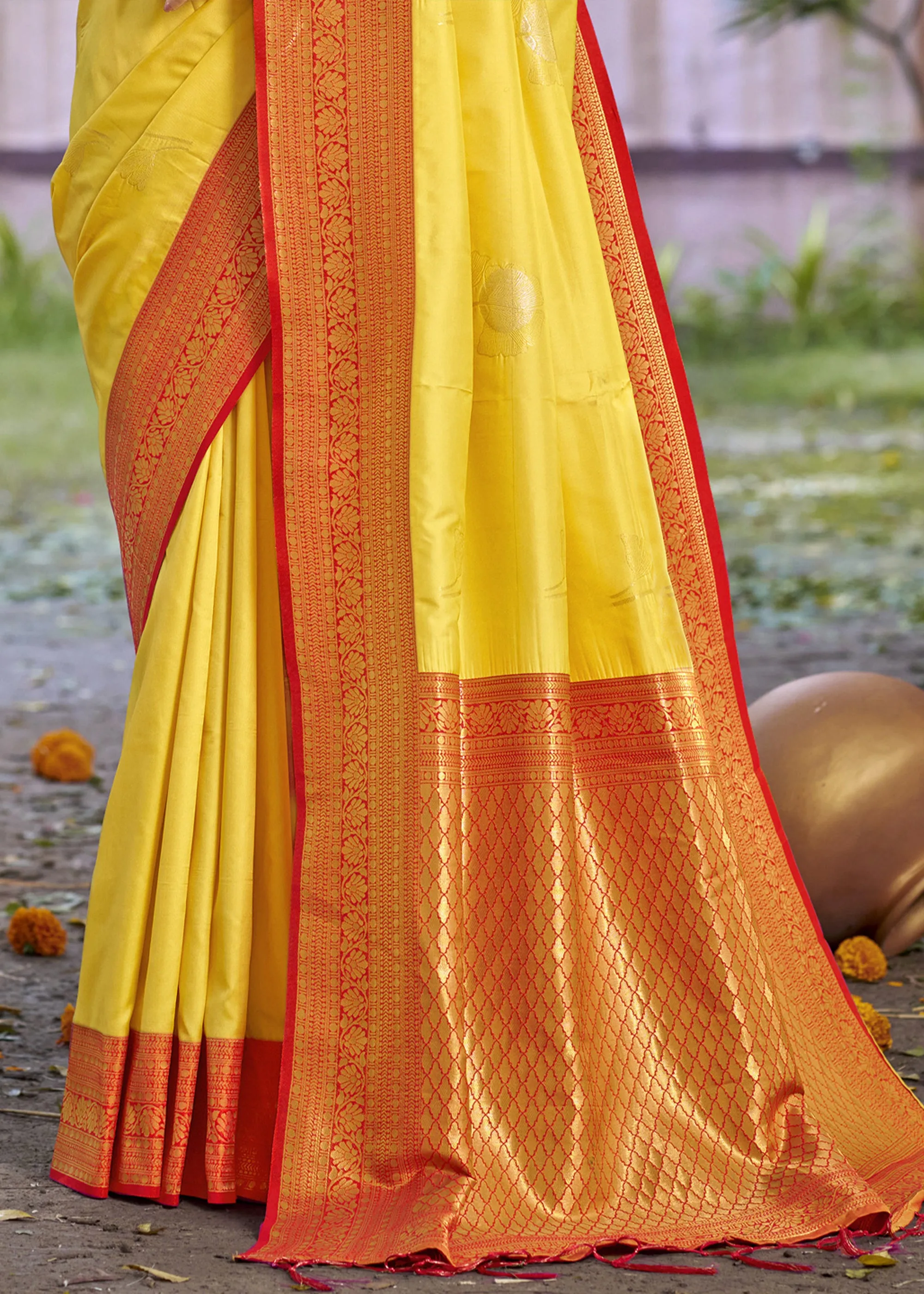 Haldi Yellow Woven Banarasi Silk Saree