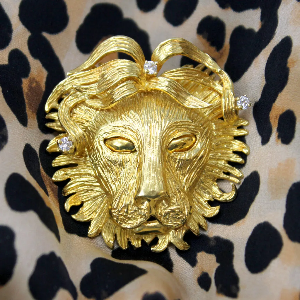 Handmade 18k Yellow Gold and Diamond Brooch