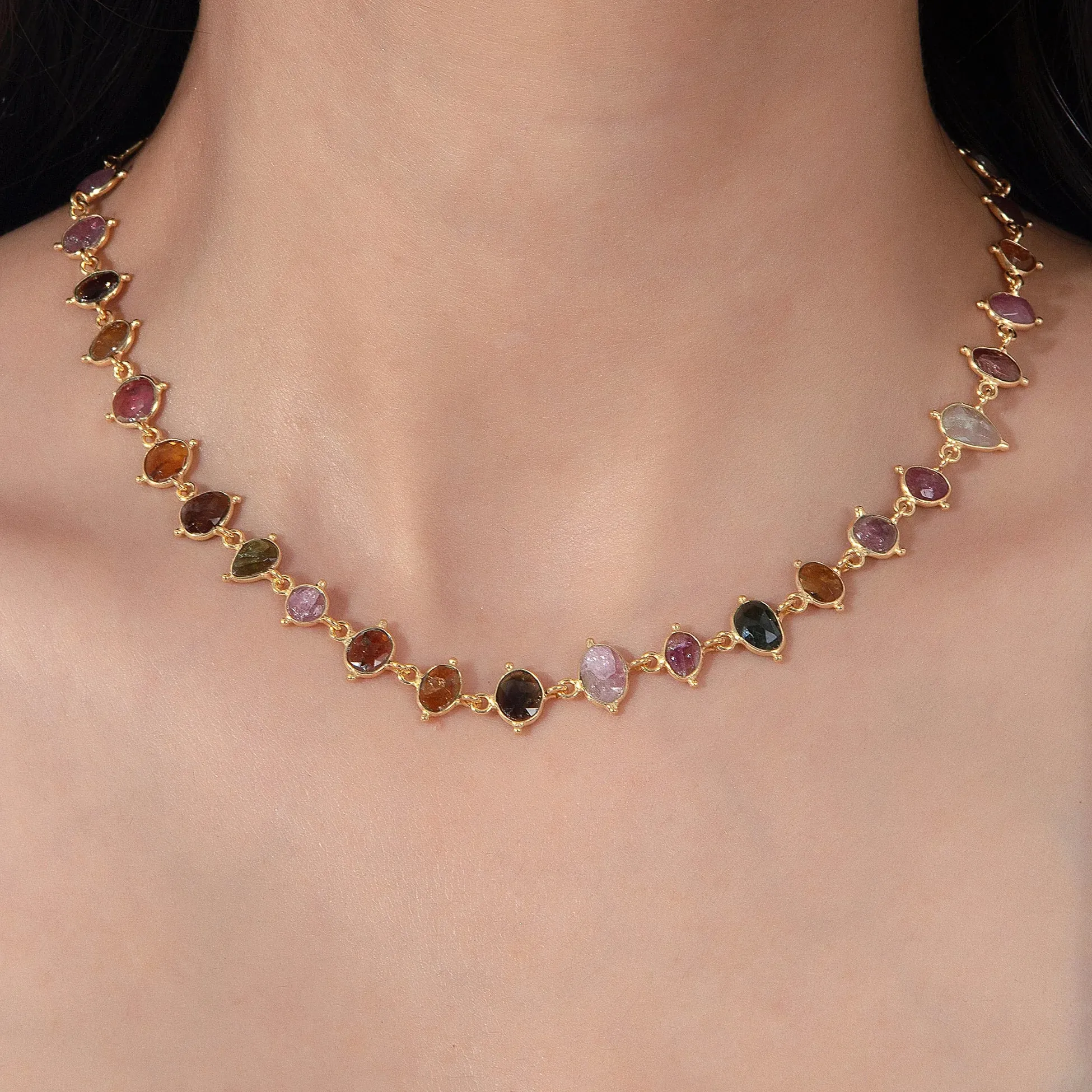 Handmade Natural Tourmaline Necklace – Gold Micron Plated Over Silver