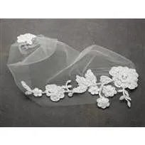 Handmade Tulle Bandeau Veil with Beaded Lace Applique