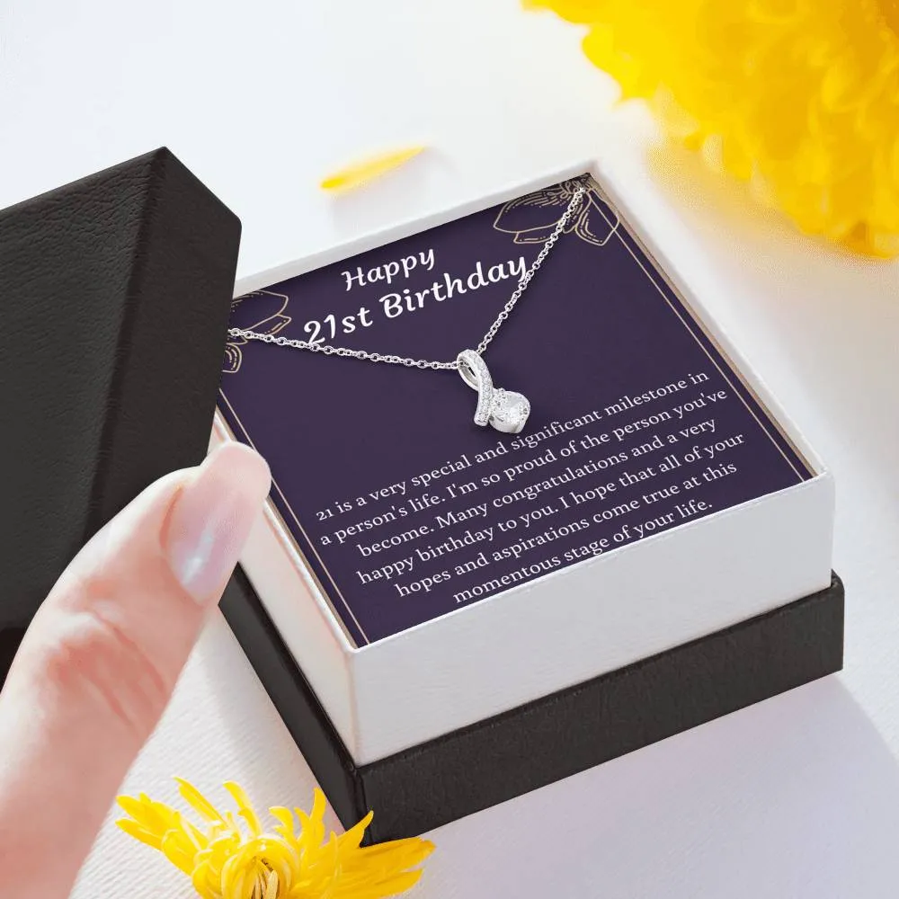 Happy 21st Birthday Petite Ribbon Necklace