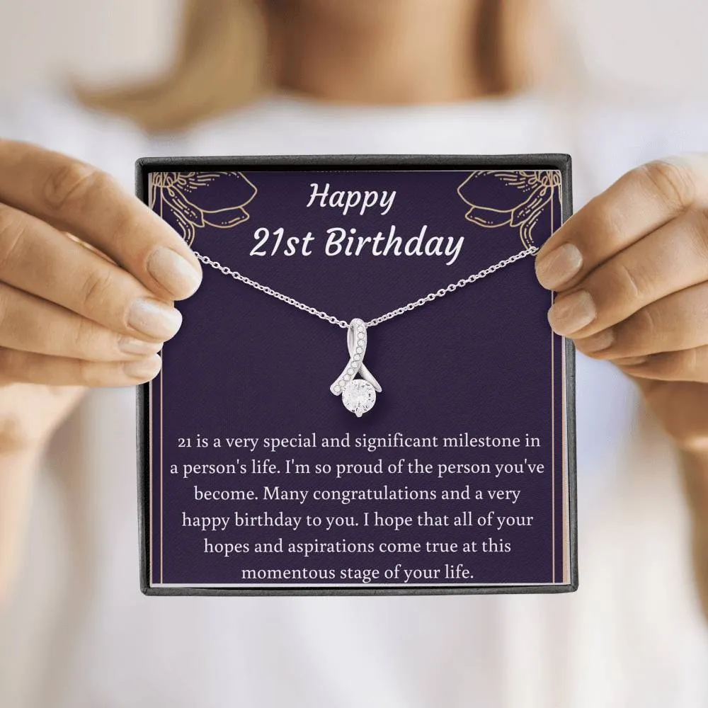 Happy 21st Birthday Petite Ribbon Necklace