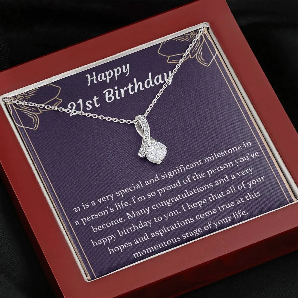 Happy 21st Birthday Petite Ribbon Necklace
