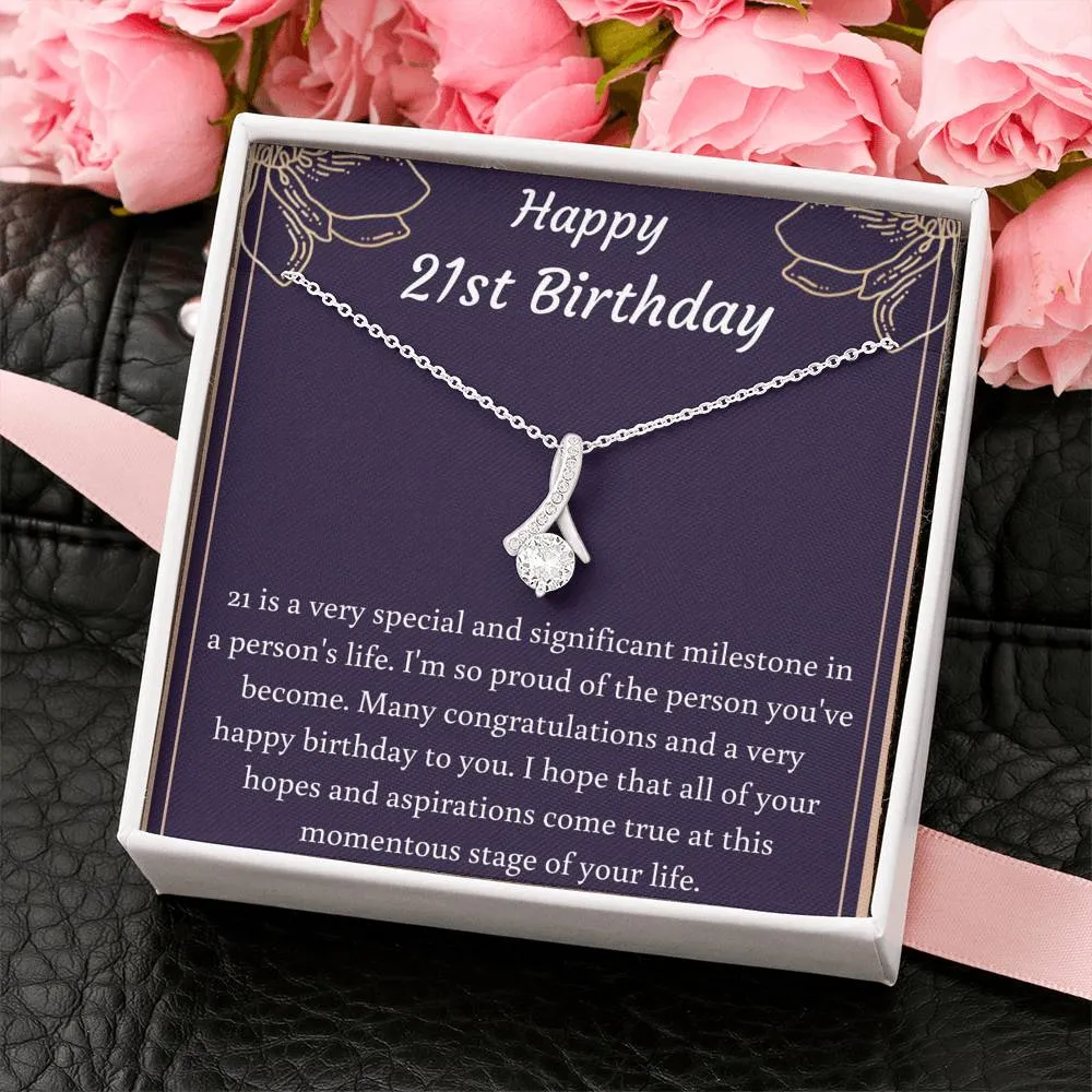 Happy 21st Birthday Petite Ribbon Necklace