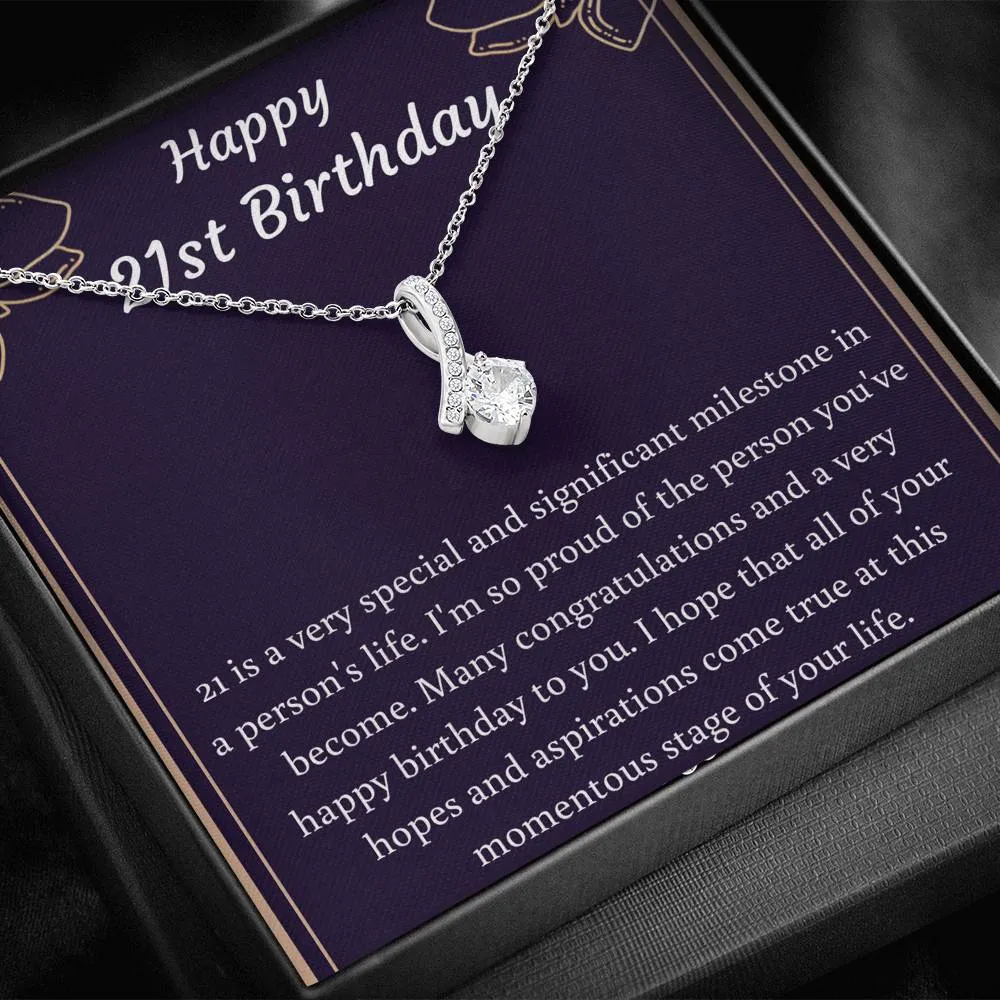 Happy 21st Birthday Petite Ribbon Necklace