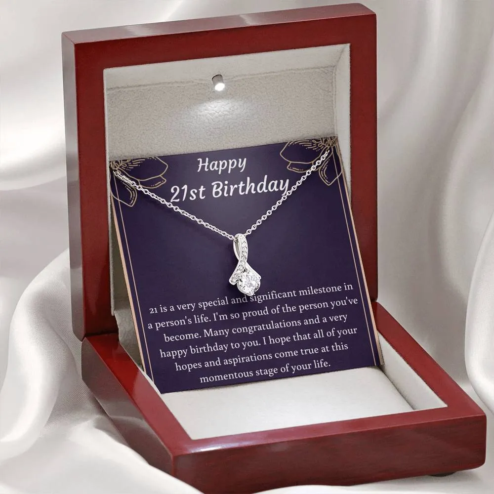 Happy 21st Birthday Petite Ribbon Necklace