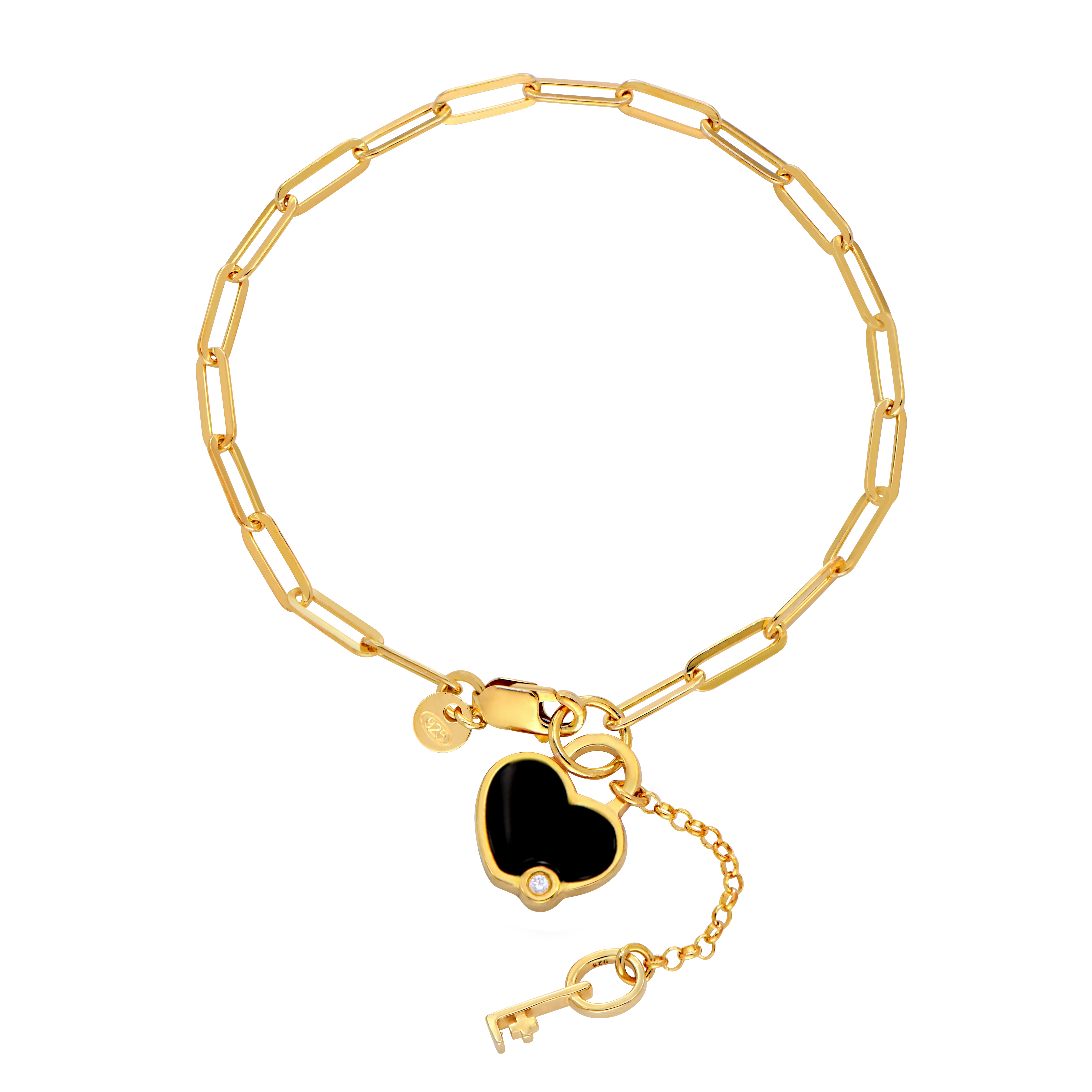 Heart On Lock Bracelet With Diamond - Gold Vermeil