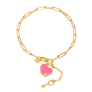 Heart On Lock Bracelet With Diamond - Gold Vermeil