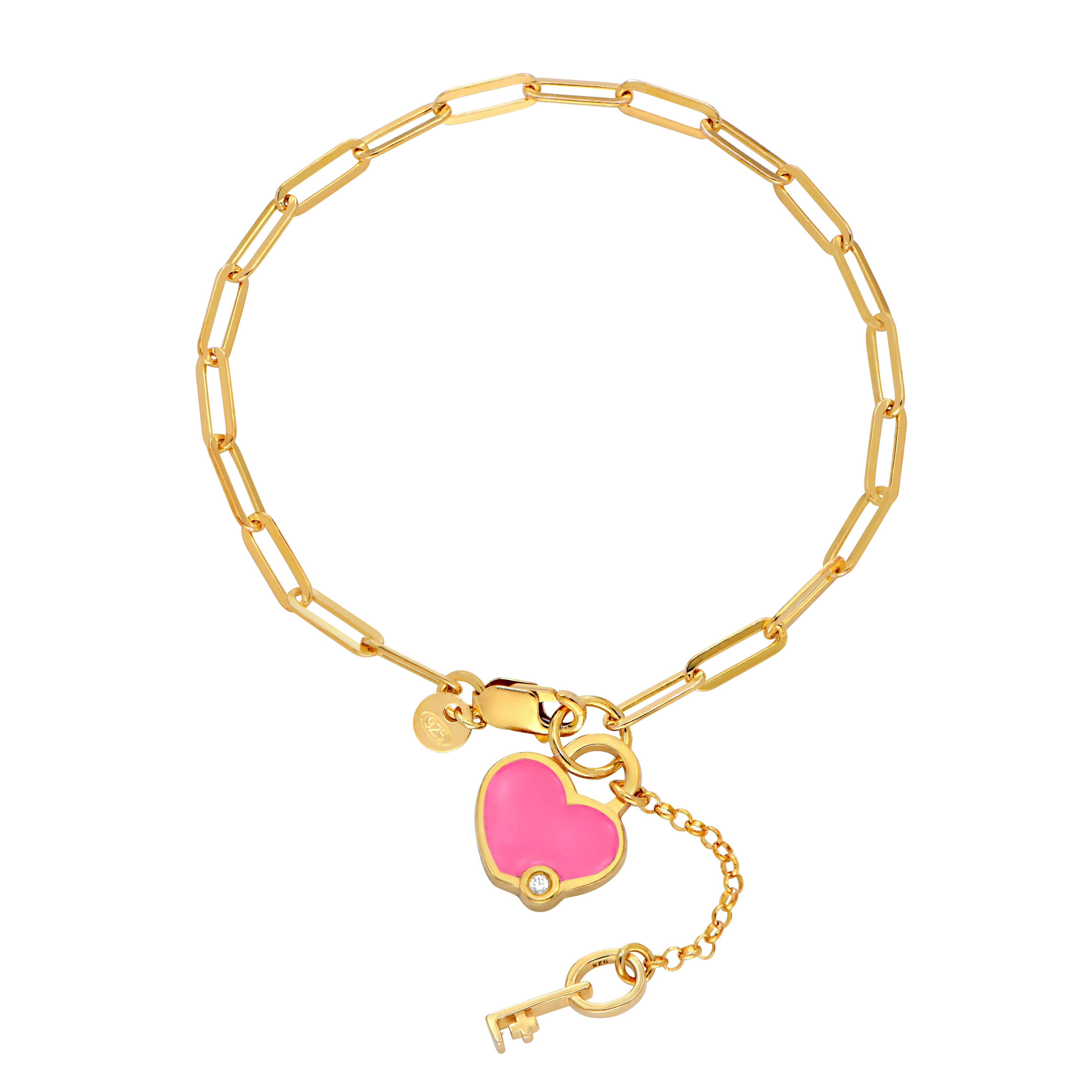 Heart On Lock Bracelet With Diamond - Gold Vermeil