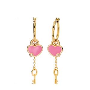 Heart On Lock Hoop Earrings With Diamond - Gold Vermeil