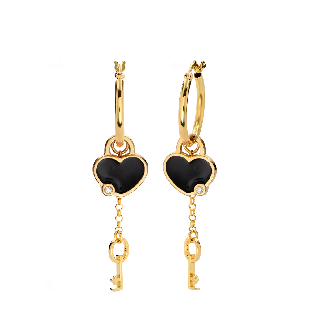 Heart On Lock Hoop Earrings With Diamond - Gold Vermeil