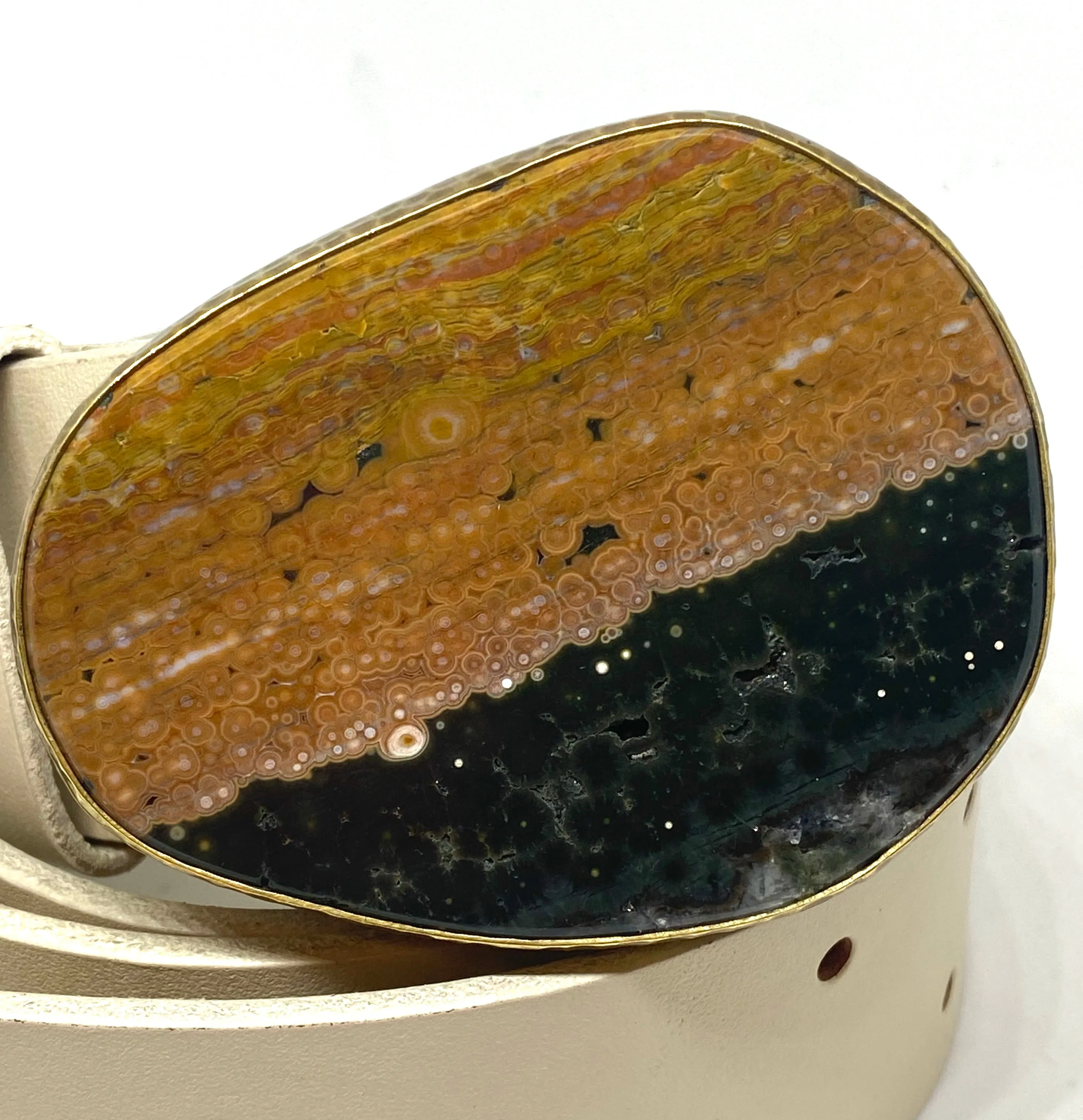 Heather Benjamin Two-tone Ocean Jasper Belt Buckle w/ Strap