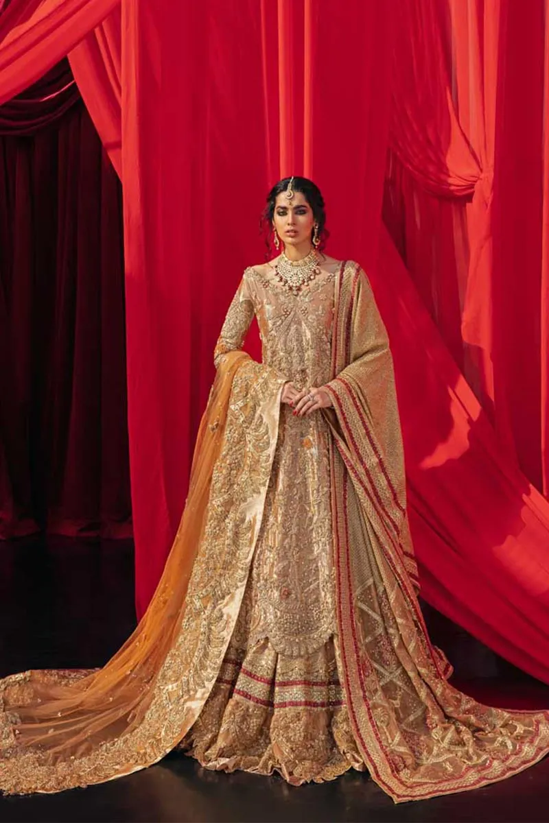 Heavy Golden Indian Bridal Wear Lehenga Shirt #BN1119
