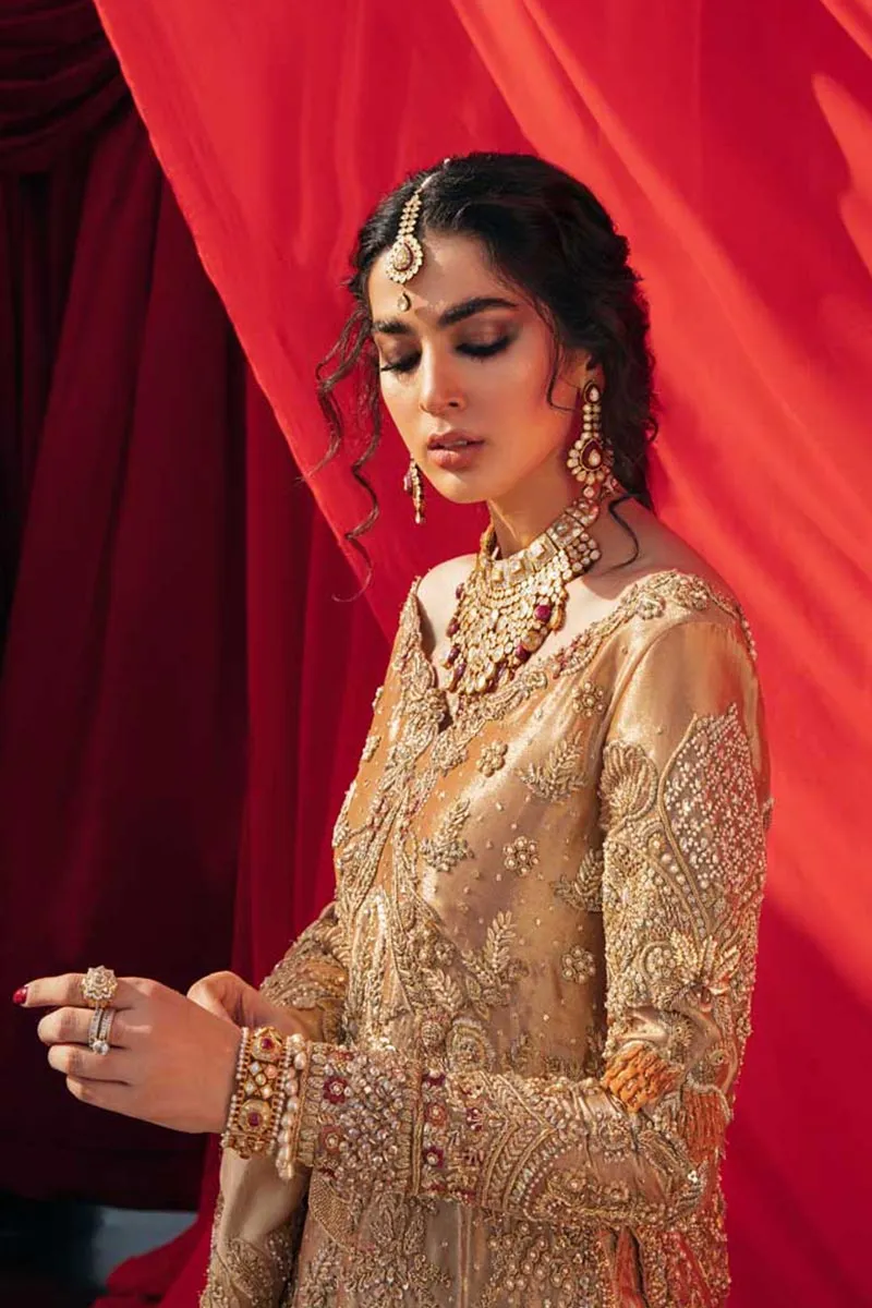Heavy Golden Indian Bridal Wear Lehenga Shirt #BN1119