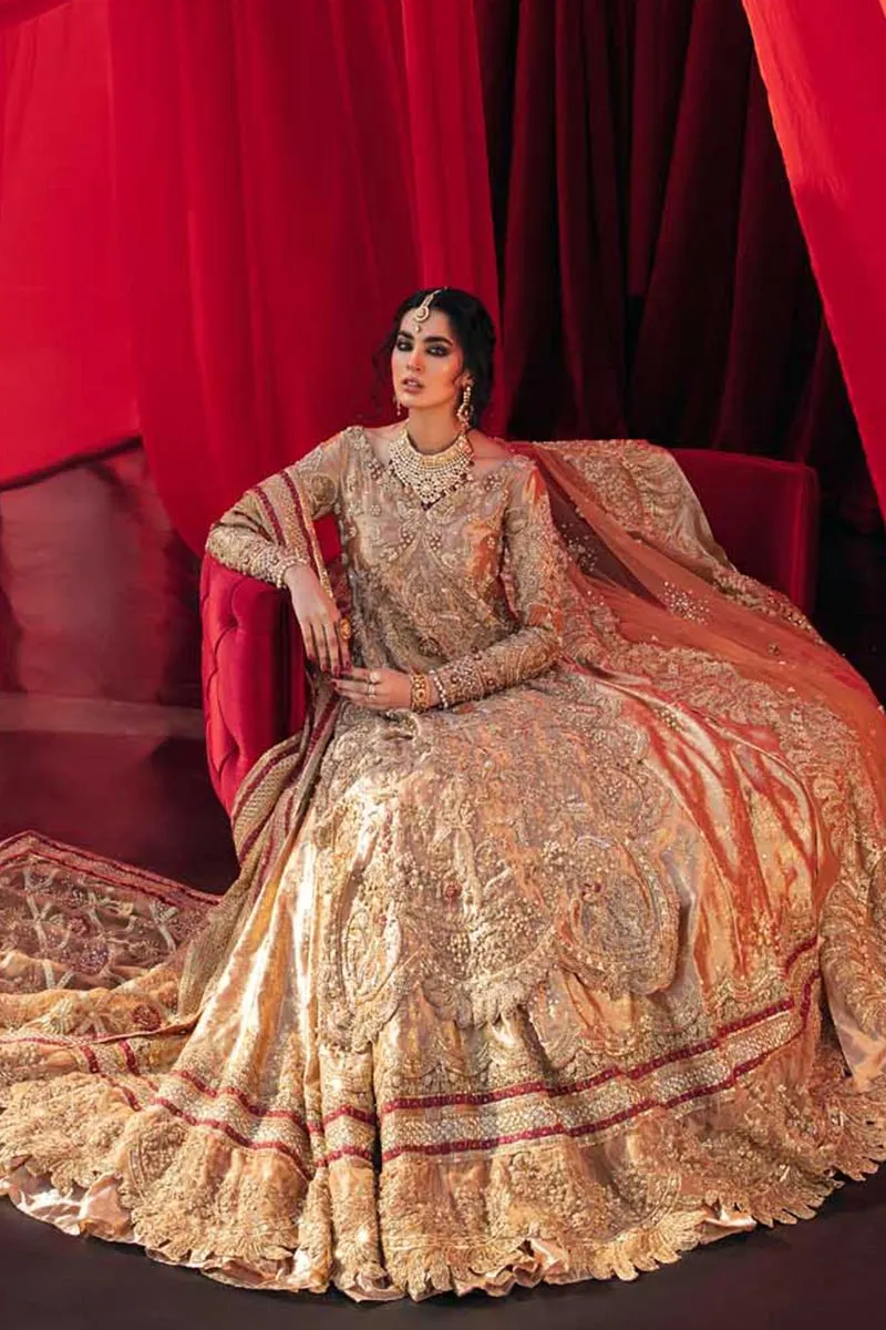 Heavy Golden Indian Bridal Wear Lehenga Shirt #BN1119