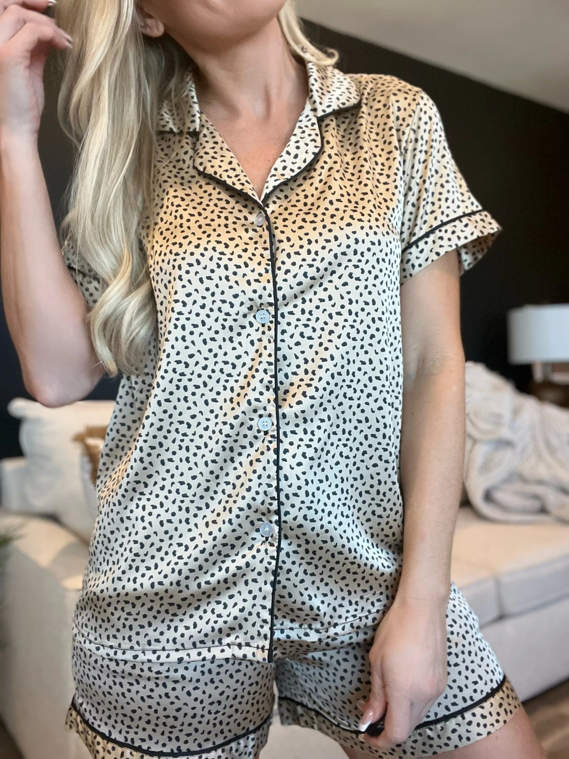 Hello Mello Beauty Sleep Satin Pajama Top-Ooh La Leopard