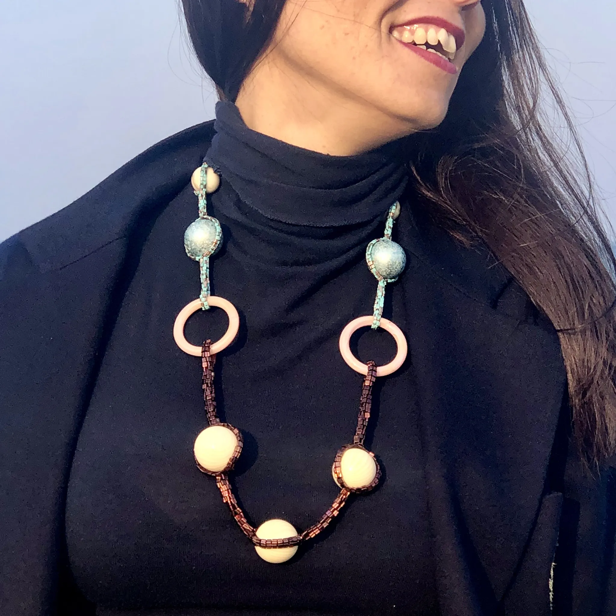 Japanese and Vintage Beads Big Orbits Collar Necklace