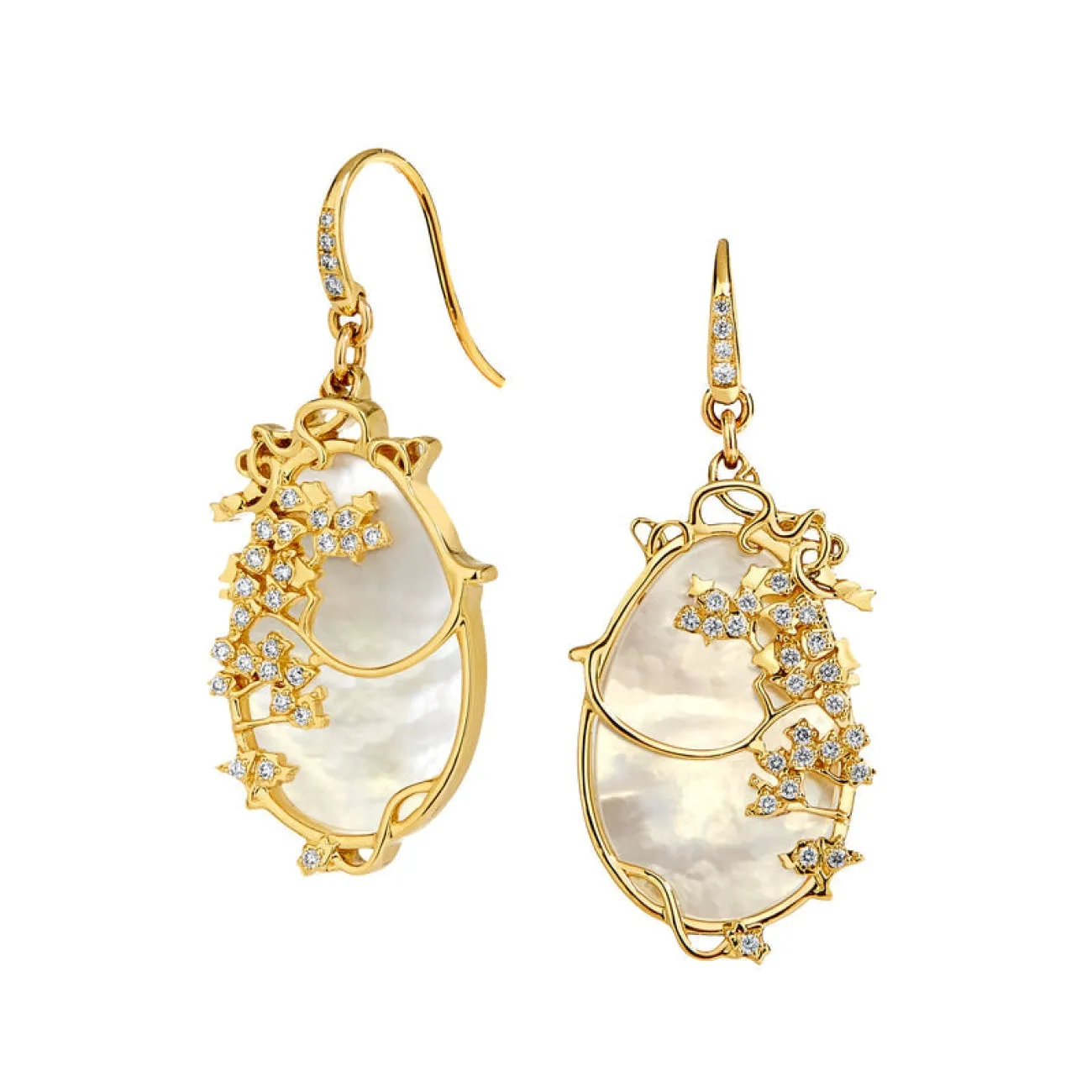 Jardin 18K Yellow Gold Vineyard Mother of Pearl & Diamond Earrings