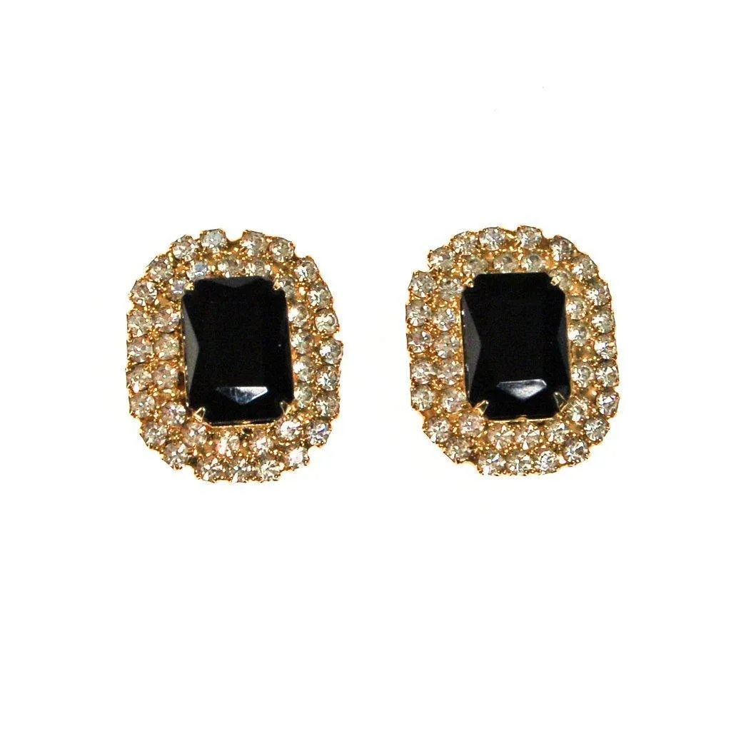 Jet Black Crystal and Rhinestone Statement Earrings
