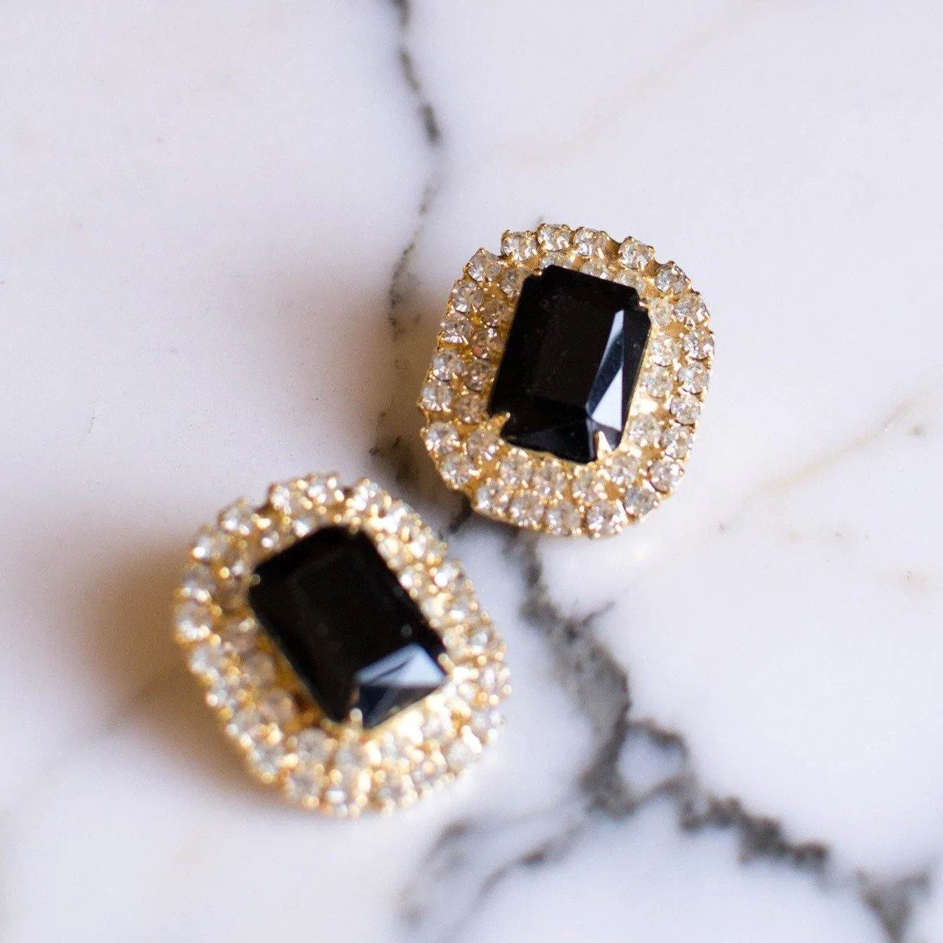 Jet Black Crystal and Rhinestone Statement Earrings