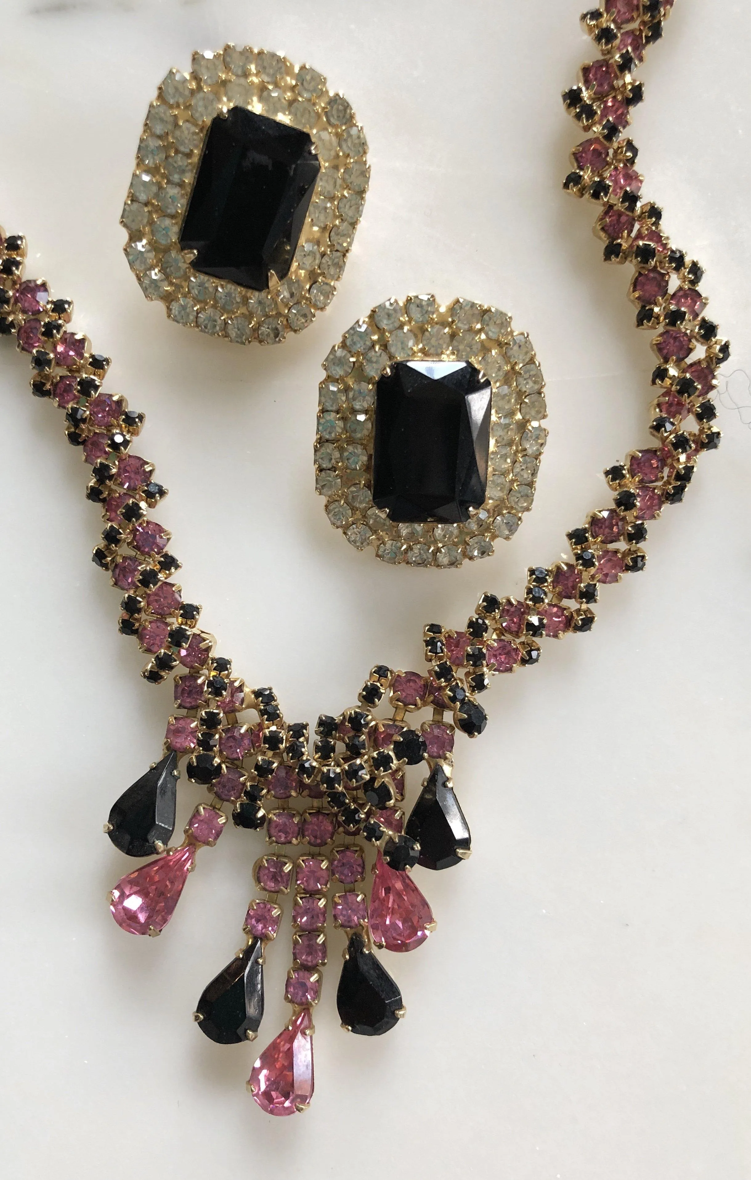 Jet Black Crystal and Rhinestone Statement Earrings