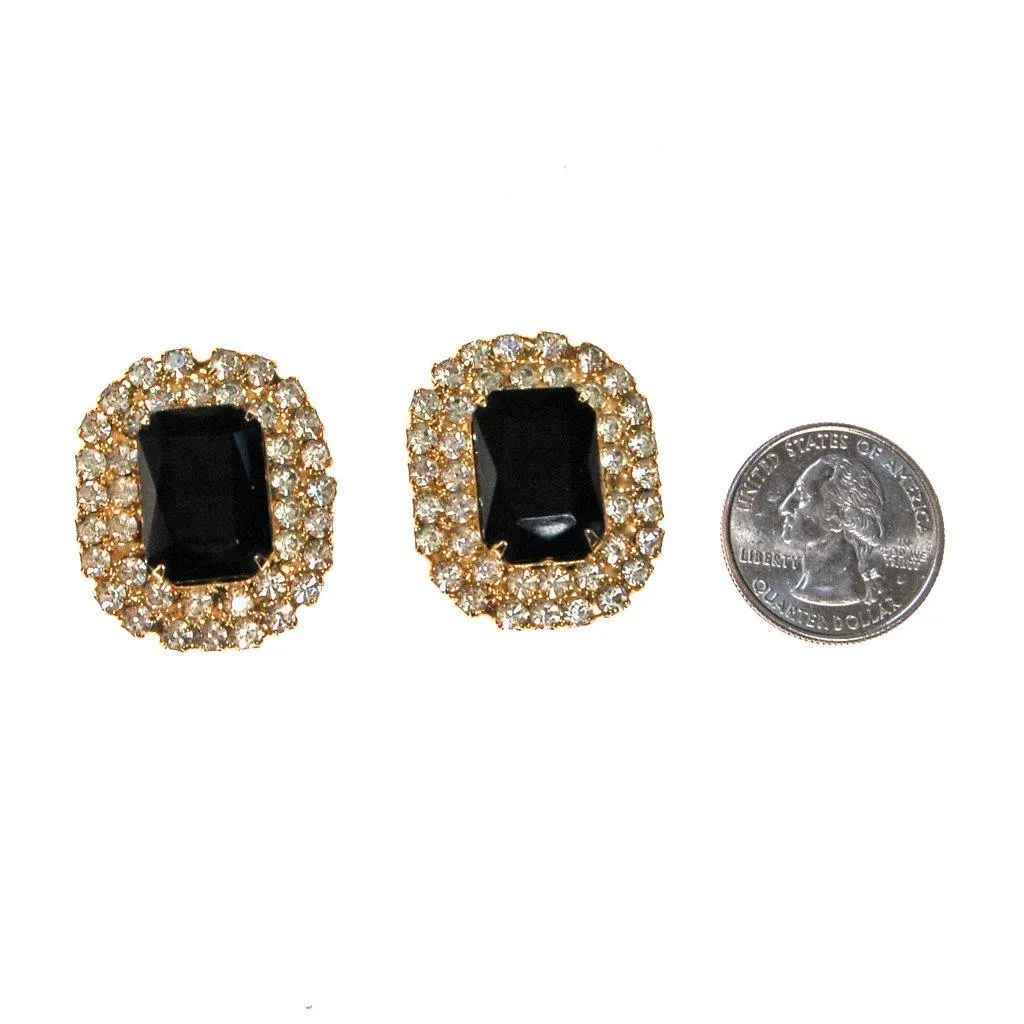 Jet Black Crystal and Rhinestone Statement Earrings
