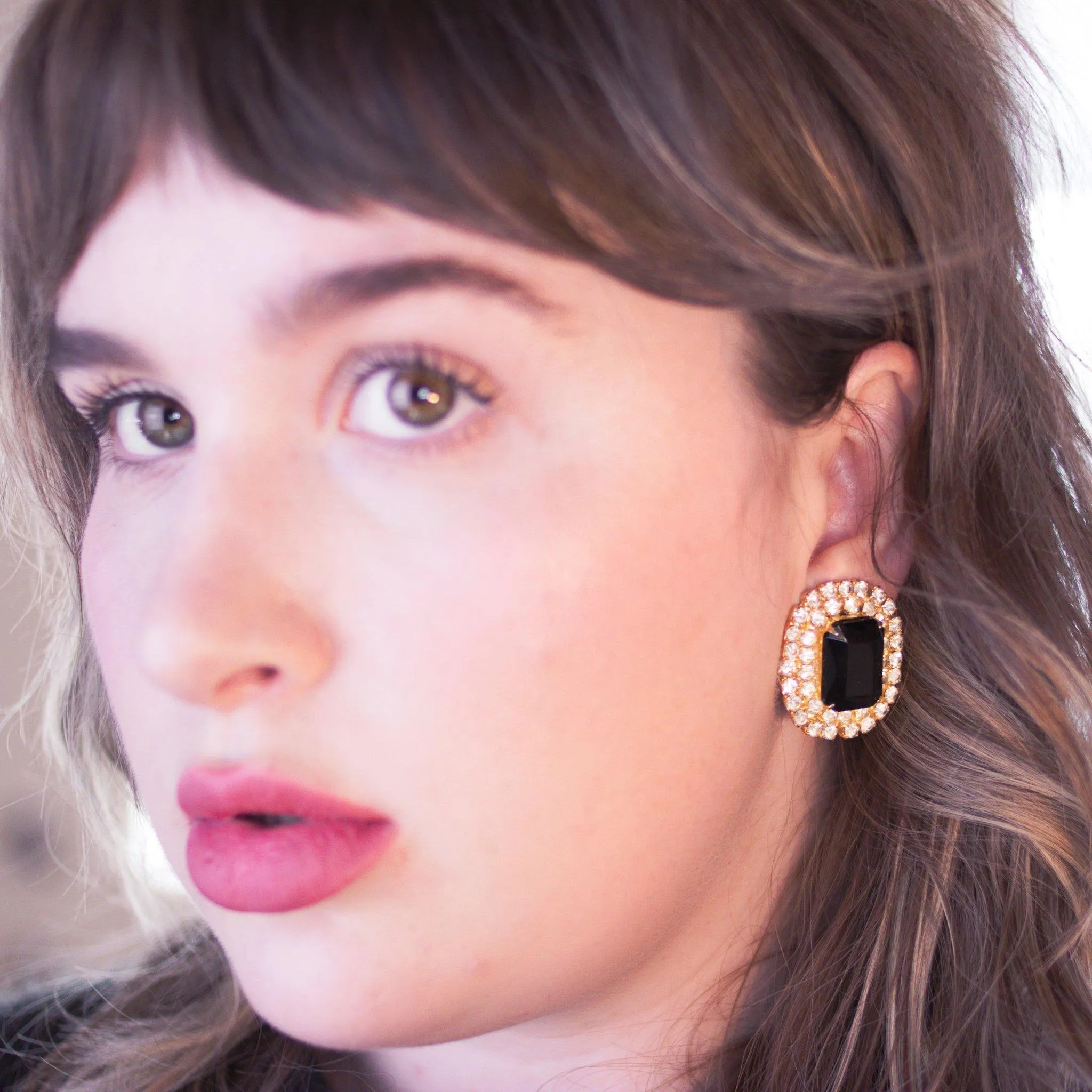 Jet Black Crystal and Rhinestone Statement Earrings