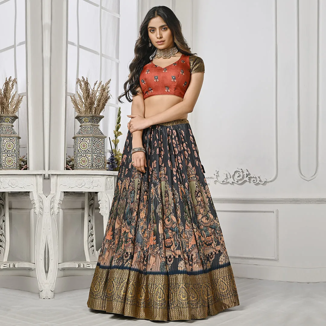 Jewel Toned Red and Blue Banarsi Lehenga Set