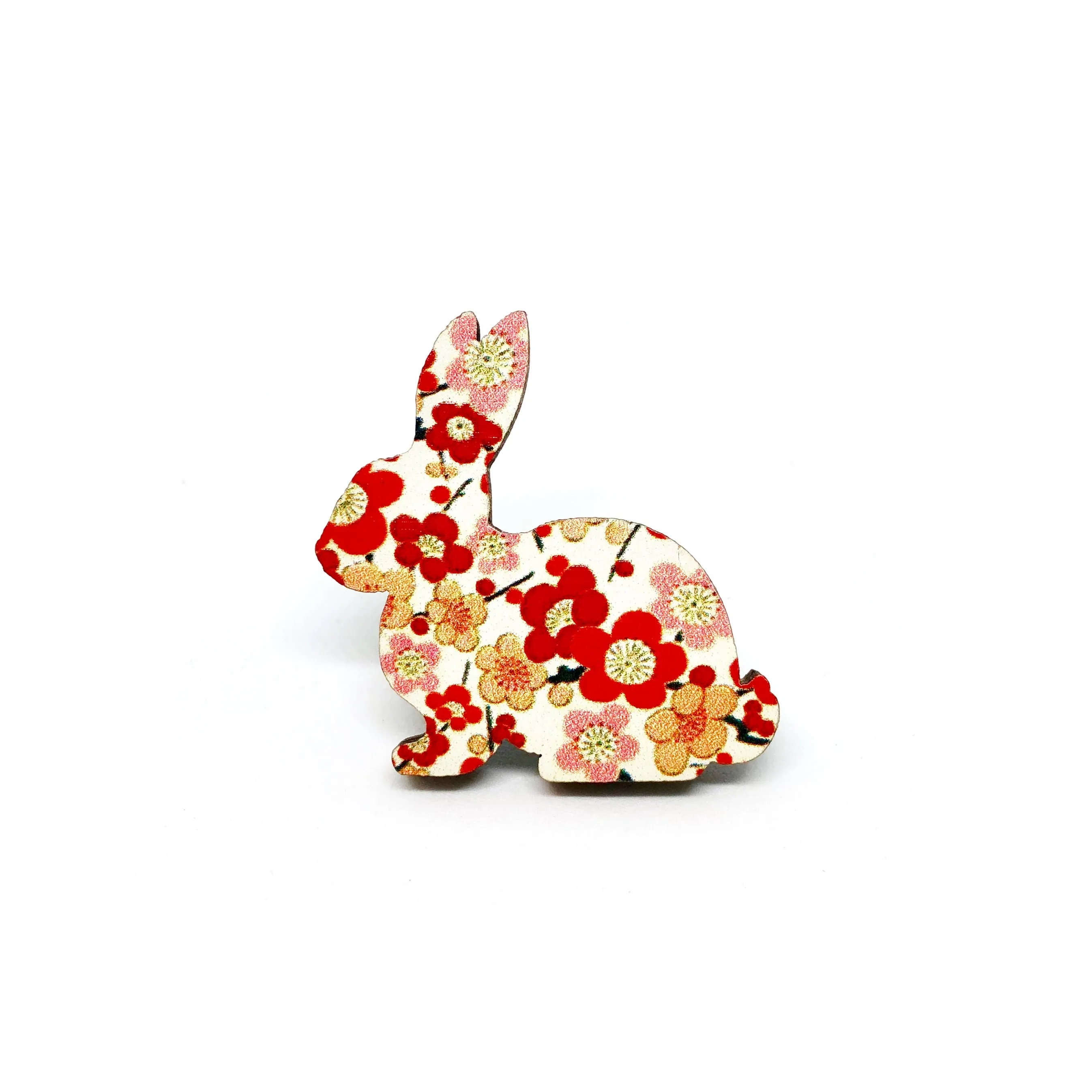 Kimono Rabbit Wooden Brooch Pin - LM