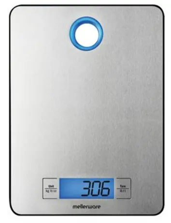 Kitchen Scale Battery Operated LCD Display Stainless Steel Brushed 5kg 4.5V "Saxony"