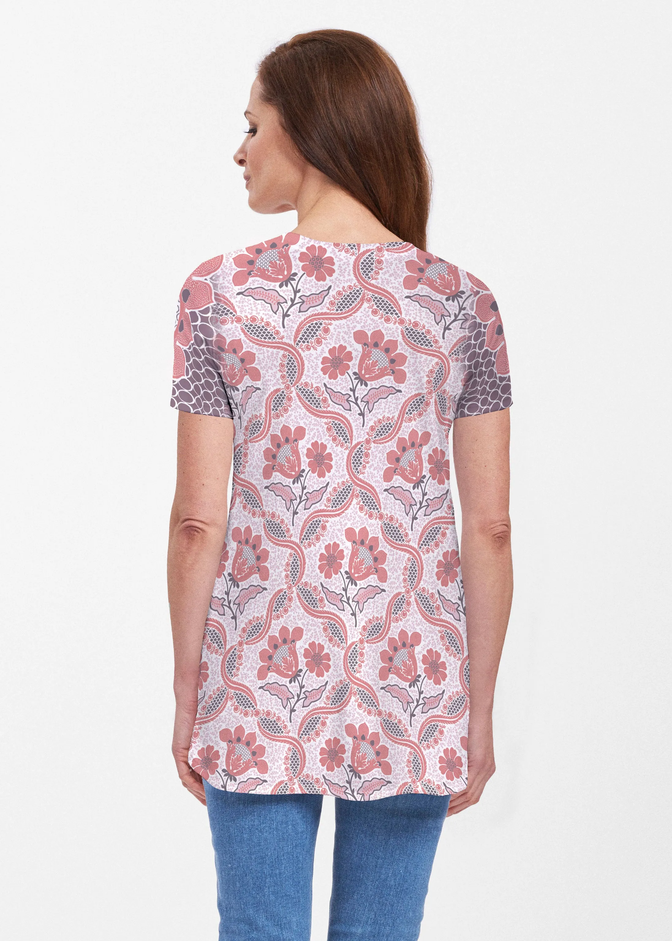 Lattice Floral (7959) ~ Short Sleeve Butterknit tunic