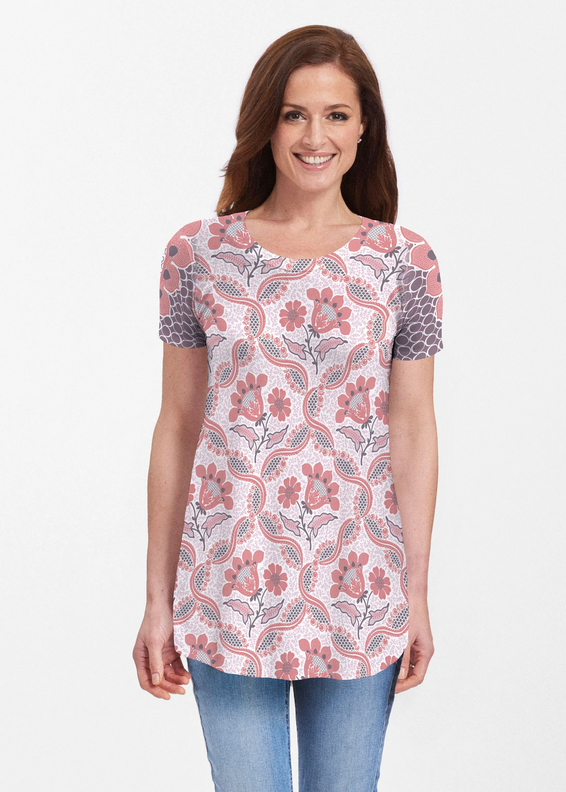 Lattice Floral (7959) ~ Short Sleeve Butterknit tunic