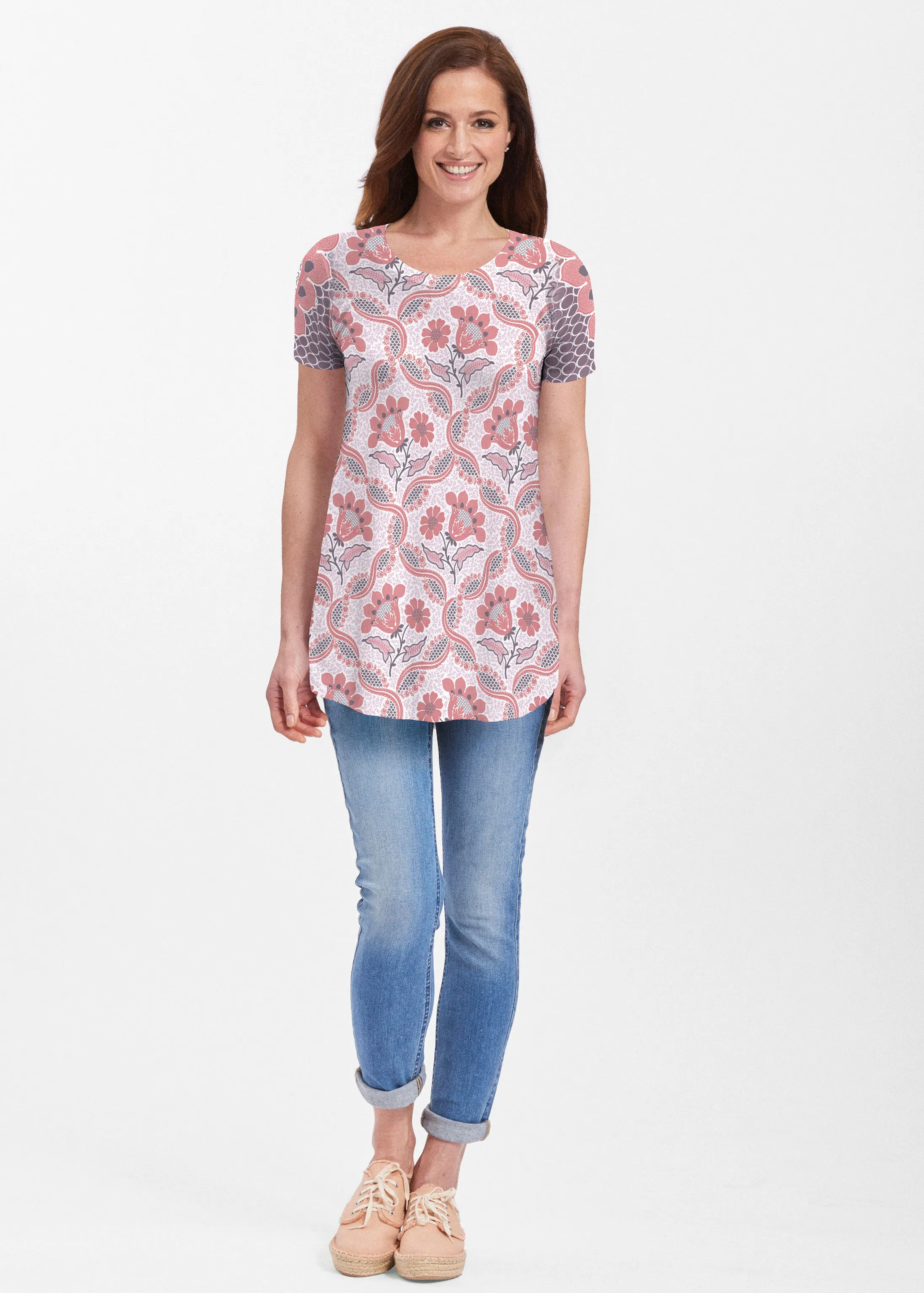 Lattice Floral (7959) ~ Short Sleeve Butterknit tunic