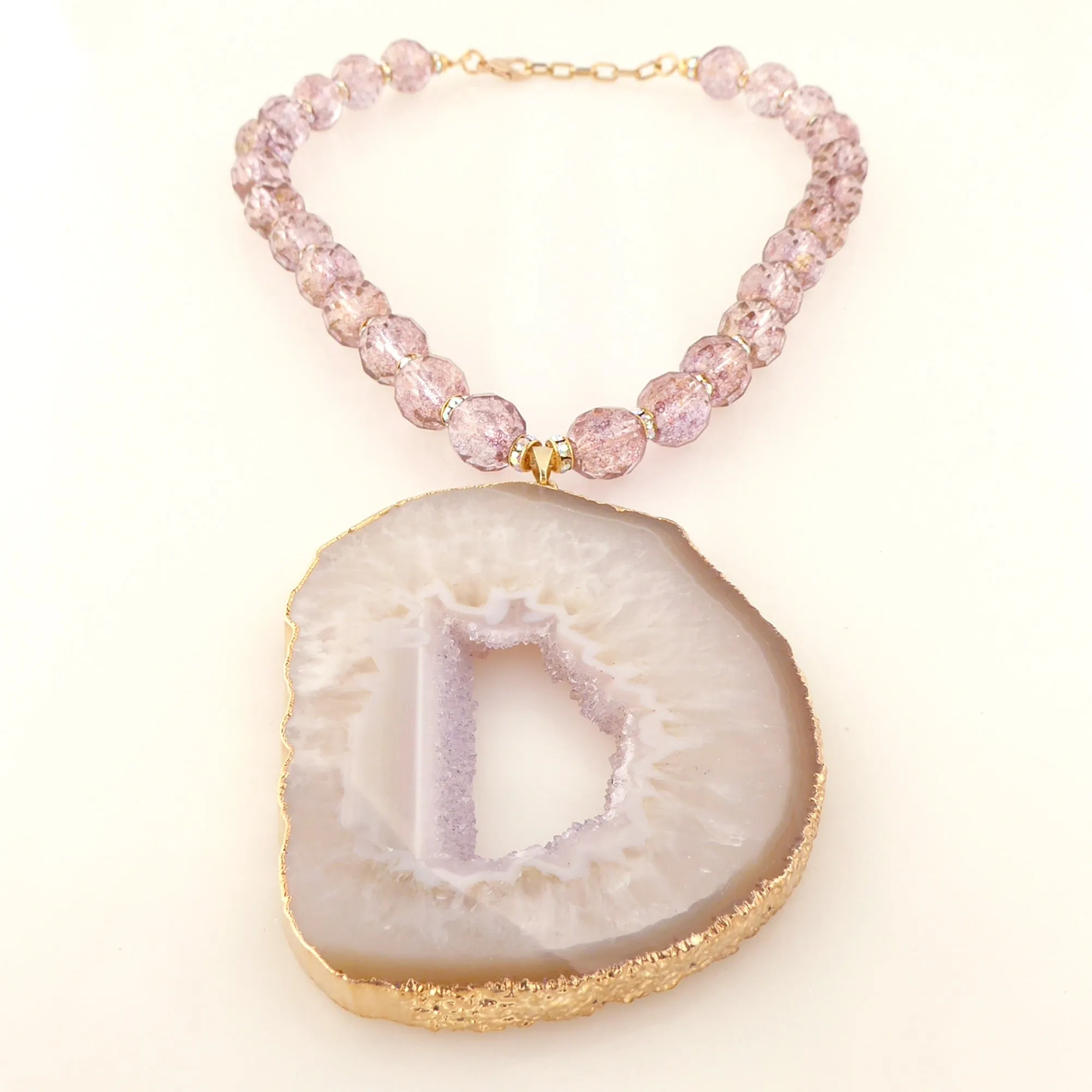 Lavender druzy agate necklace
