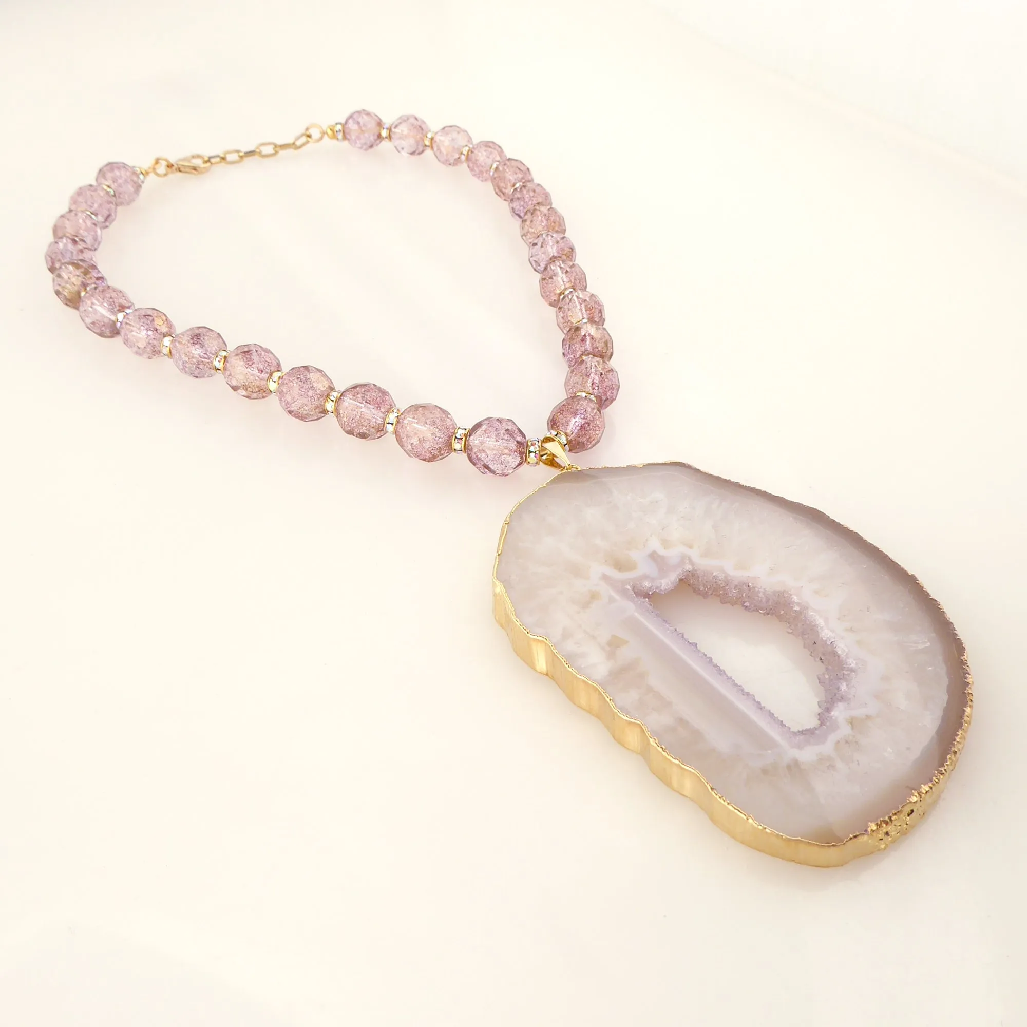 Lavender druzy agate necklace