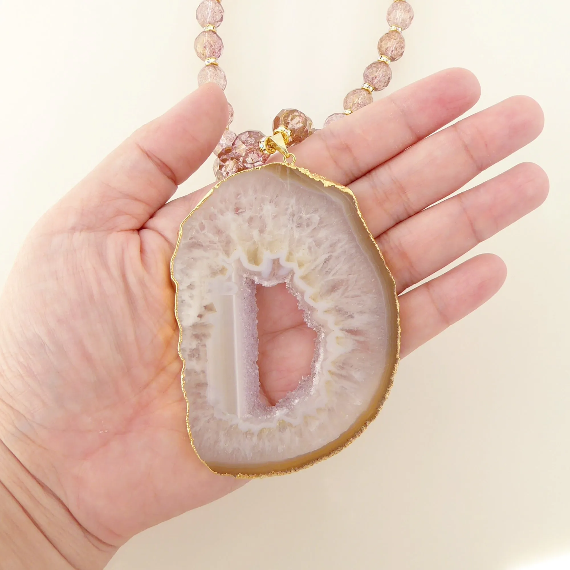 Lavender druzy agate necklace