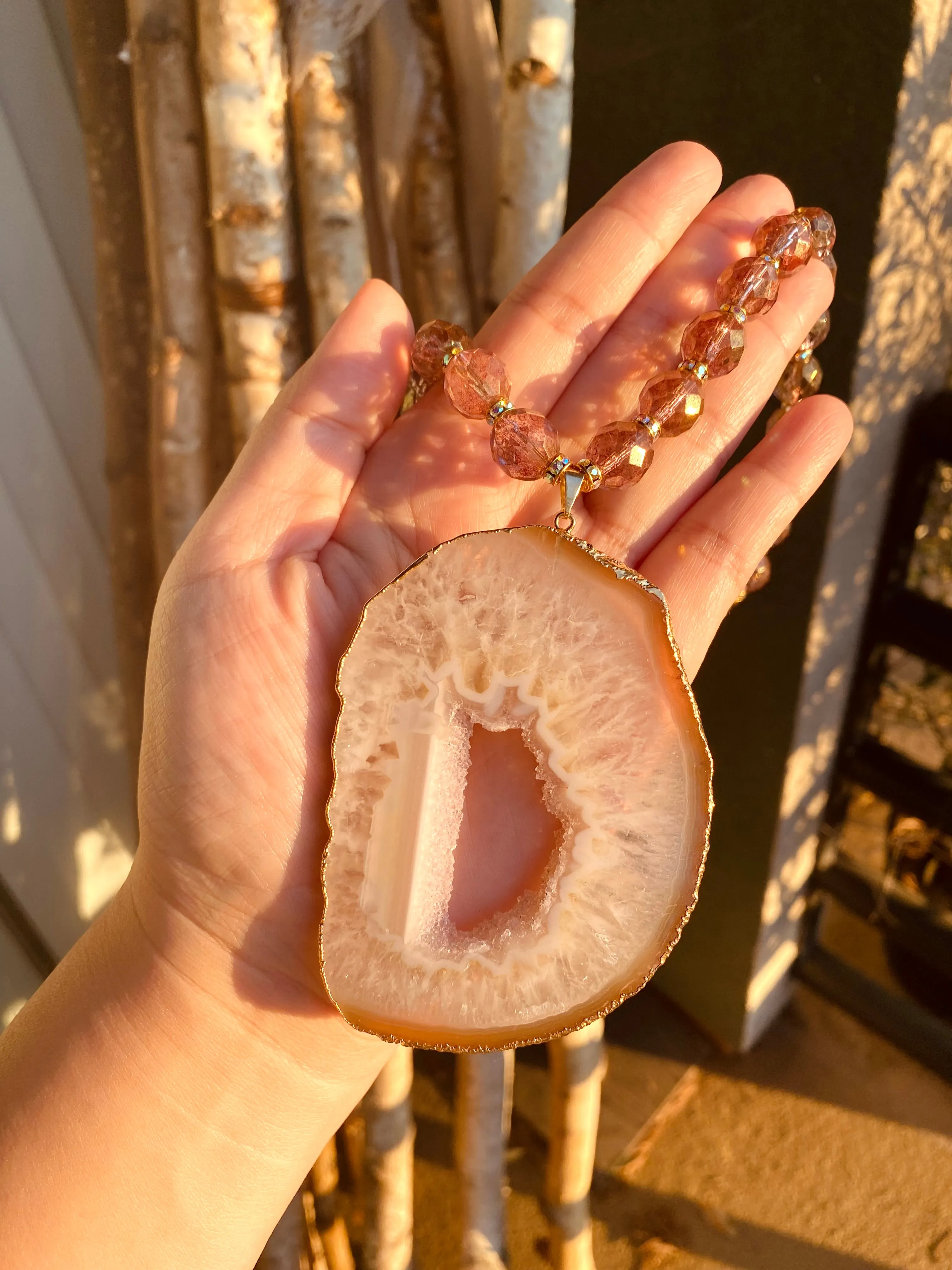 Lavender druzy agate necklace