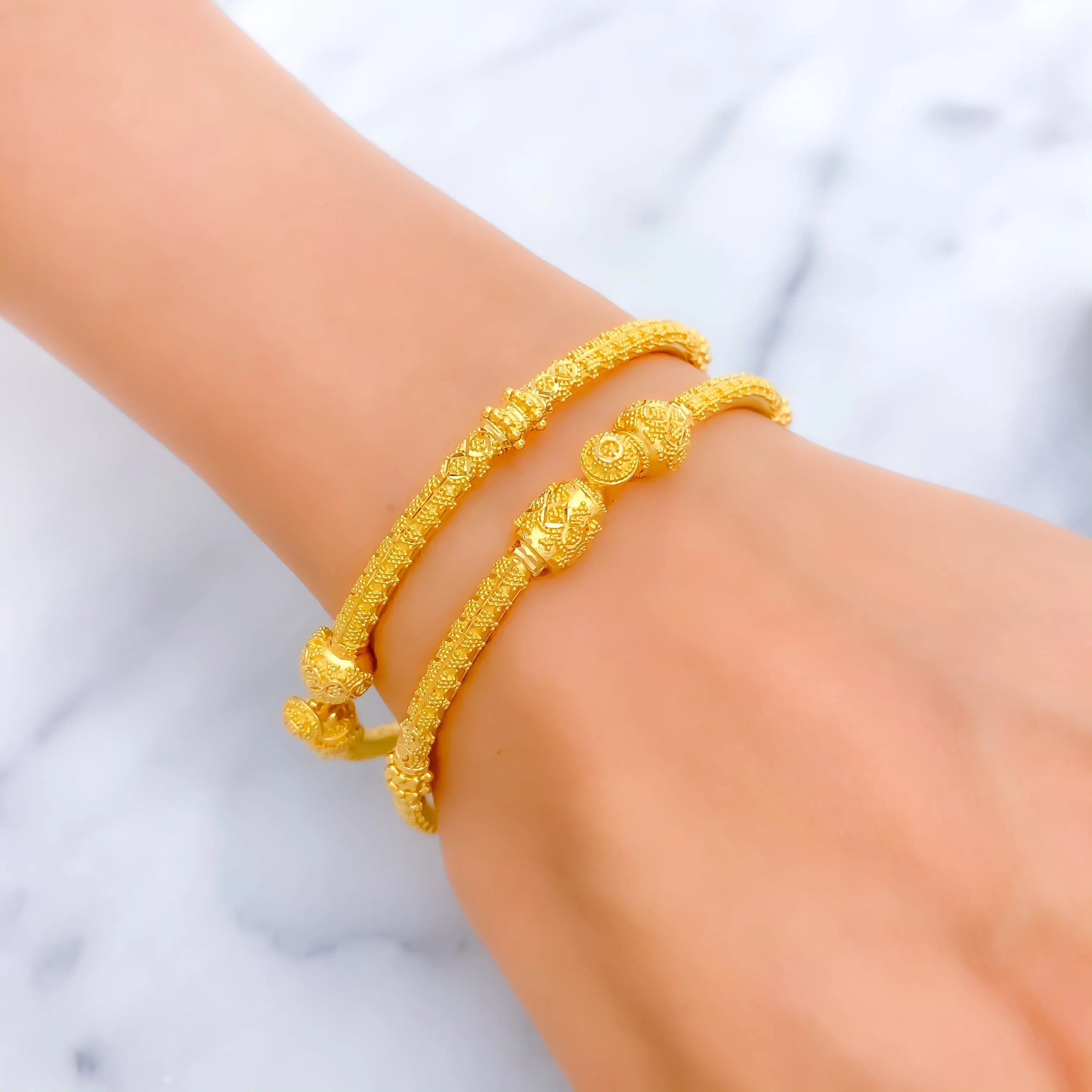 Lavish Beadwork 22k Gold Pipe Bangles