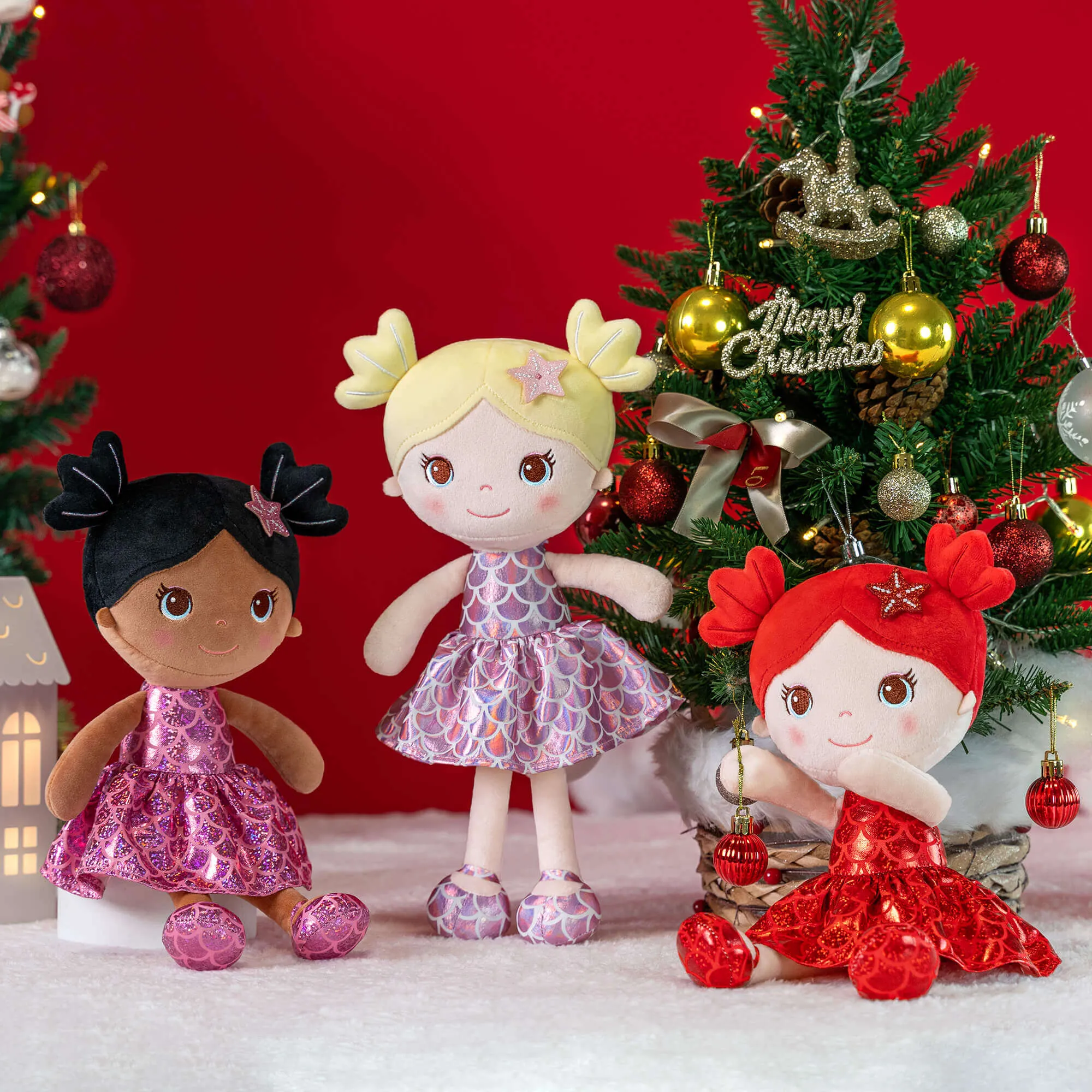 Lazadagifts 12-inch Personalized Plush Dolls Fashion Girls Mermaid Princess Red
