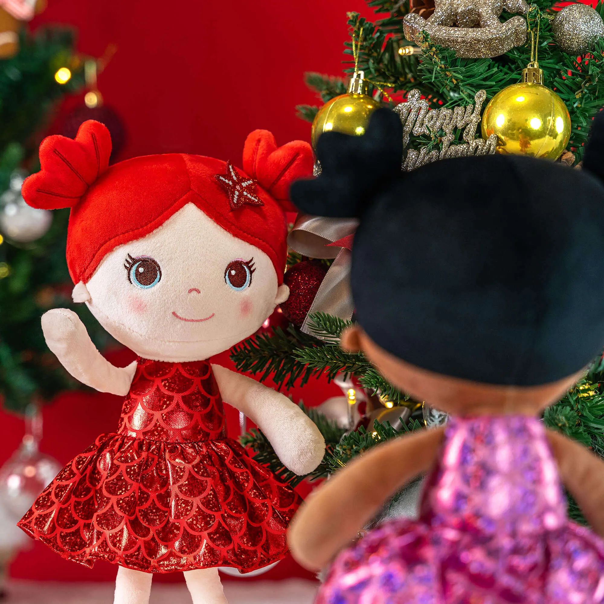 Lazadagifts 12-inch Personalized Plush Dolls Fashion Girls Mermaid Princess Red