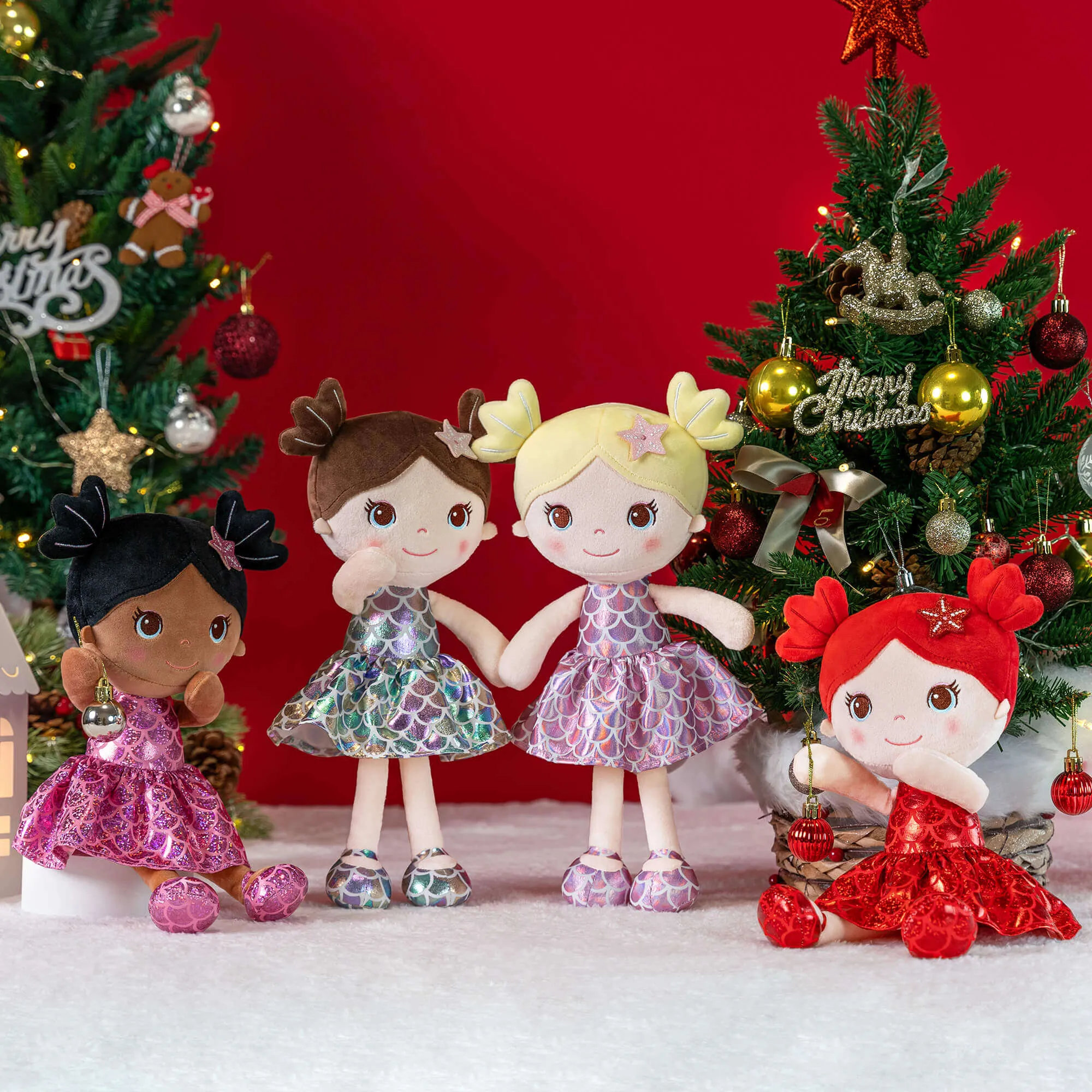 Lazadagifts 12-inch Personalized Plush Dolls Fashion Girls Mermaid Princess Red