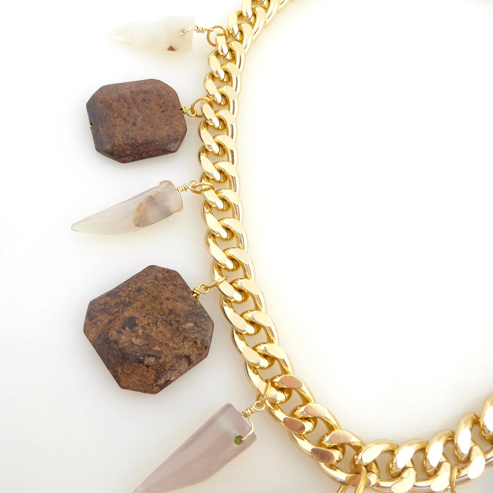 Leopard cone shell and bronzite necklace