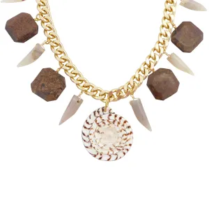 Leopard cone shell and bronzite necklace