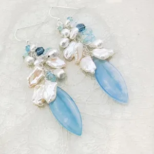 Limited Edition Aquamarine Marquee Pearl Cluster Earrings
